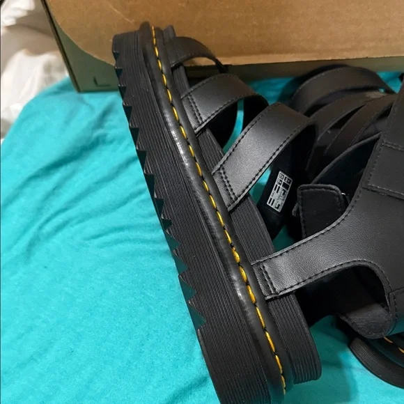 Dr. Martens Black Strappy Sandals with Yellow Accents - Picture 5 of 7